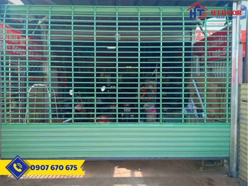 Cửa cuốn song ngang màu xanh