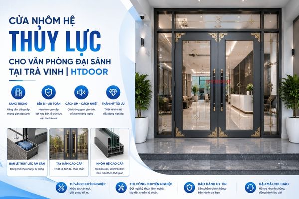 Cửa nhôm hệ thủy lực cho văn phòng đại sảnh tại Trà Vinh