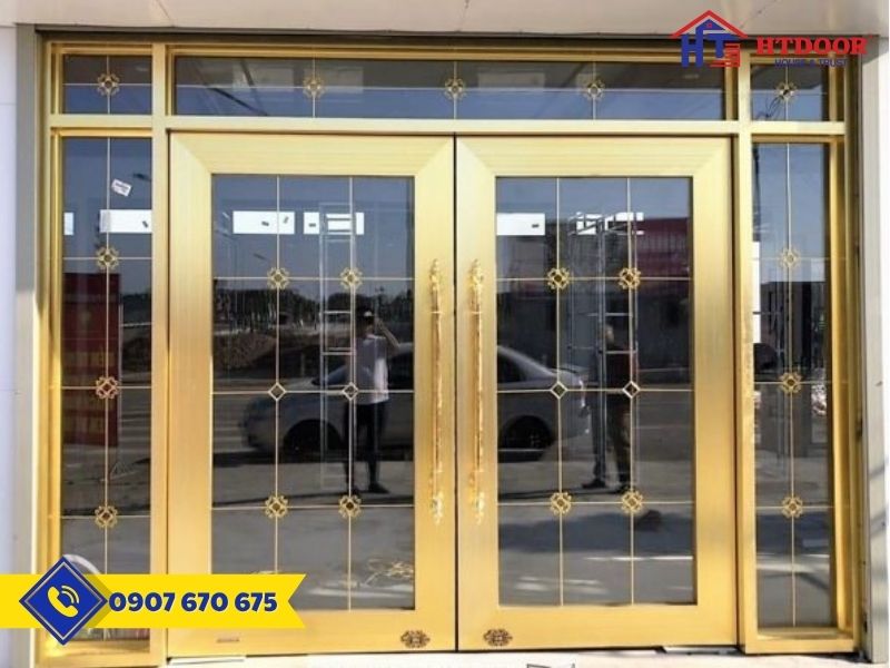 Cửa nhôm hệ thủy lực màu vàng Champagne