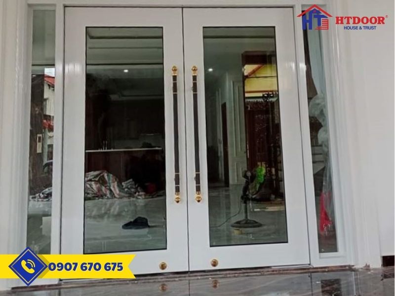 Cửa nhôm hệ thủy lực màu trắng sứ