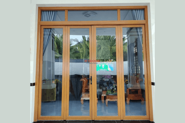Cửa nhôm Xingfa vân gỗ 4 cánh mở quay