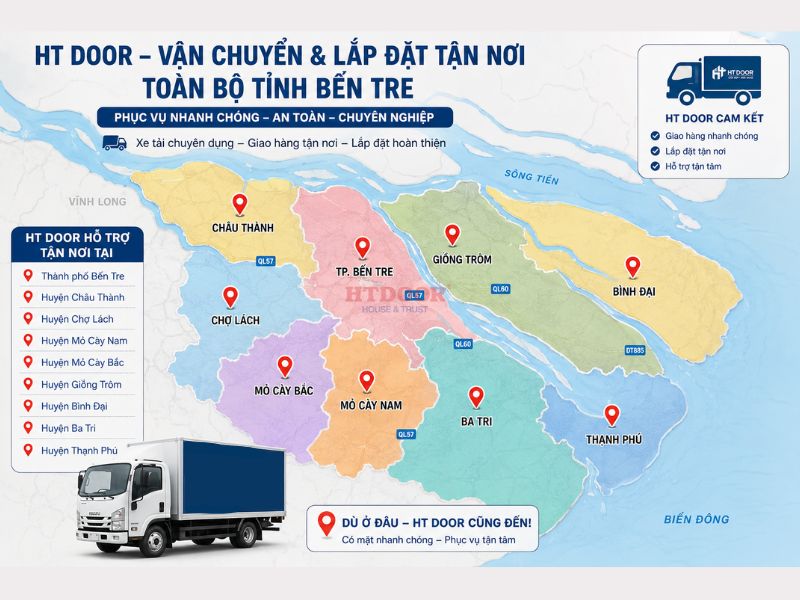 Khu vực lắp đặt cửa nhôm Bến Tre