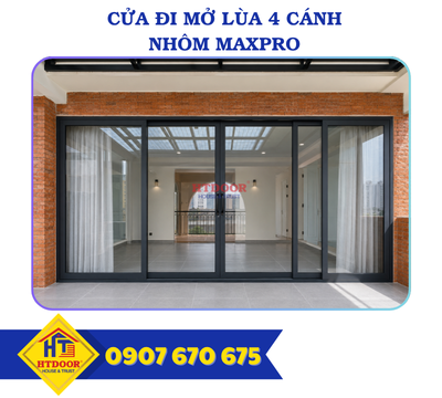 CỬA ĐI MỞ LÙA 4 CÁNH NHÔM MAXPRO HỆ 83